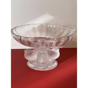 Vintage LALIQUE France NOGENT SPARROWS Birds Footed Bowl Compote 5.5” PERFECT